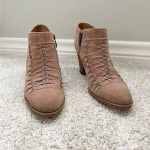 Franco Sarto Tan Suede Woven Ankle Boots